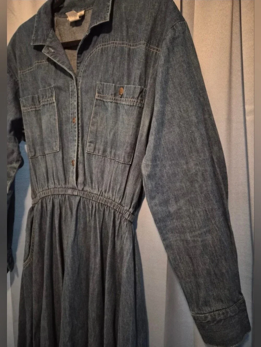 Vintage Gotcha Covered Cottagecore Denim Maxi Dress Pockets Made in the USA